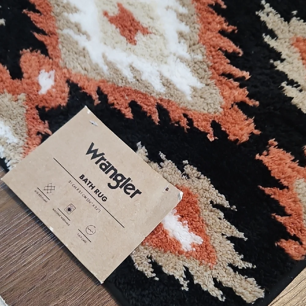 Wrangler Black And Coral Aztec Bath Mat NWT